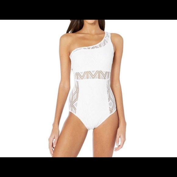 NWOT BECCA Color Play Asymmetrical One-Piece Swimsuit - Picture 4 of 11